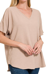 SHORT DOLMAN SLEEVE VNECK TOP
