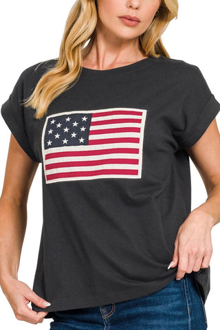 SHORT ROLL CUFF SLEEVE WITH FLAG PATCH TEE