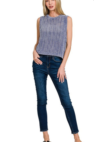 ACID WASHED FISHNET STYLE SWEATER VEST
