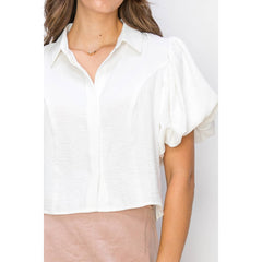 COLLARED BUBBLE SLEEVE BUTTON DOWN TOP