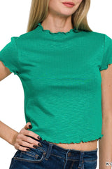 MODAL SHORT SLEEVE LETTUCE TRIM CROP TEE