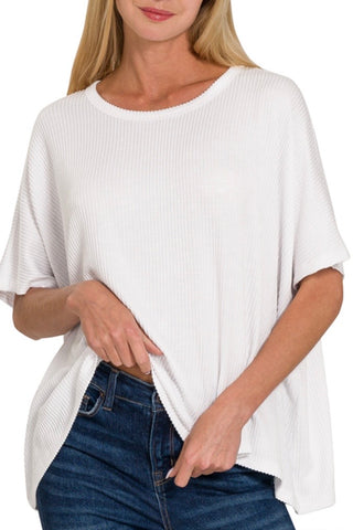 SHORT SLEEVE BOXY RIBBED TWO TONE TEE