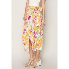 FLORAL PRINT WRAP AND TIE SKIRT