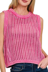 ACID WASHED FISHNET STYLE SWEATER VEST