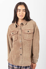 LONG SLEEVE MINERAL WASHED CORDUROY BUTTON DOWN JACKET