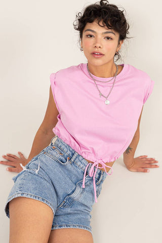 DRAWSTRING HEM CROP TOP