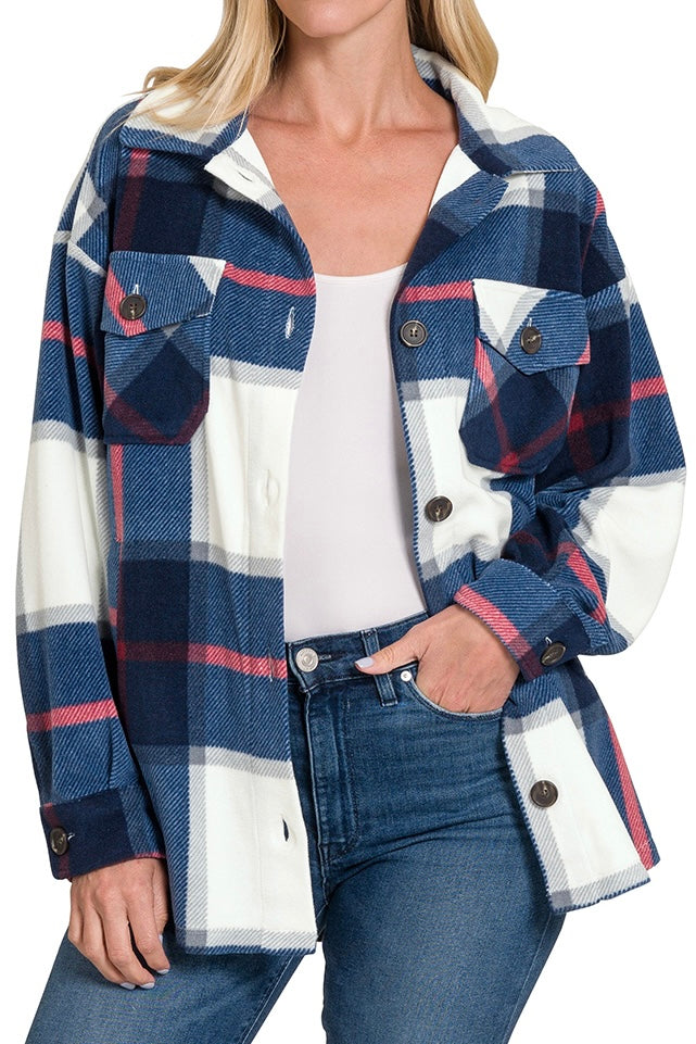 LONG SLEEVE BRUSHED PLAID BUTTON DOWN TOP