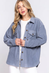 LONG SLEEVE FLEECE BUTTON DOWN SHIRT JACKET