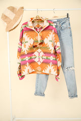 LONG SLEEVE AZTEC PRINT PULLOVER ZIP HENLEY