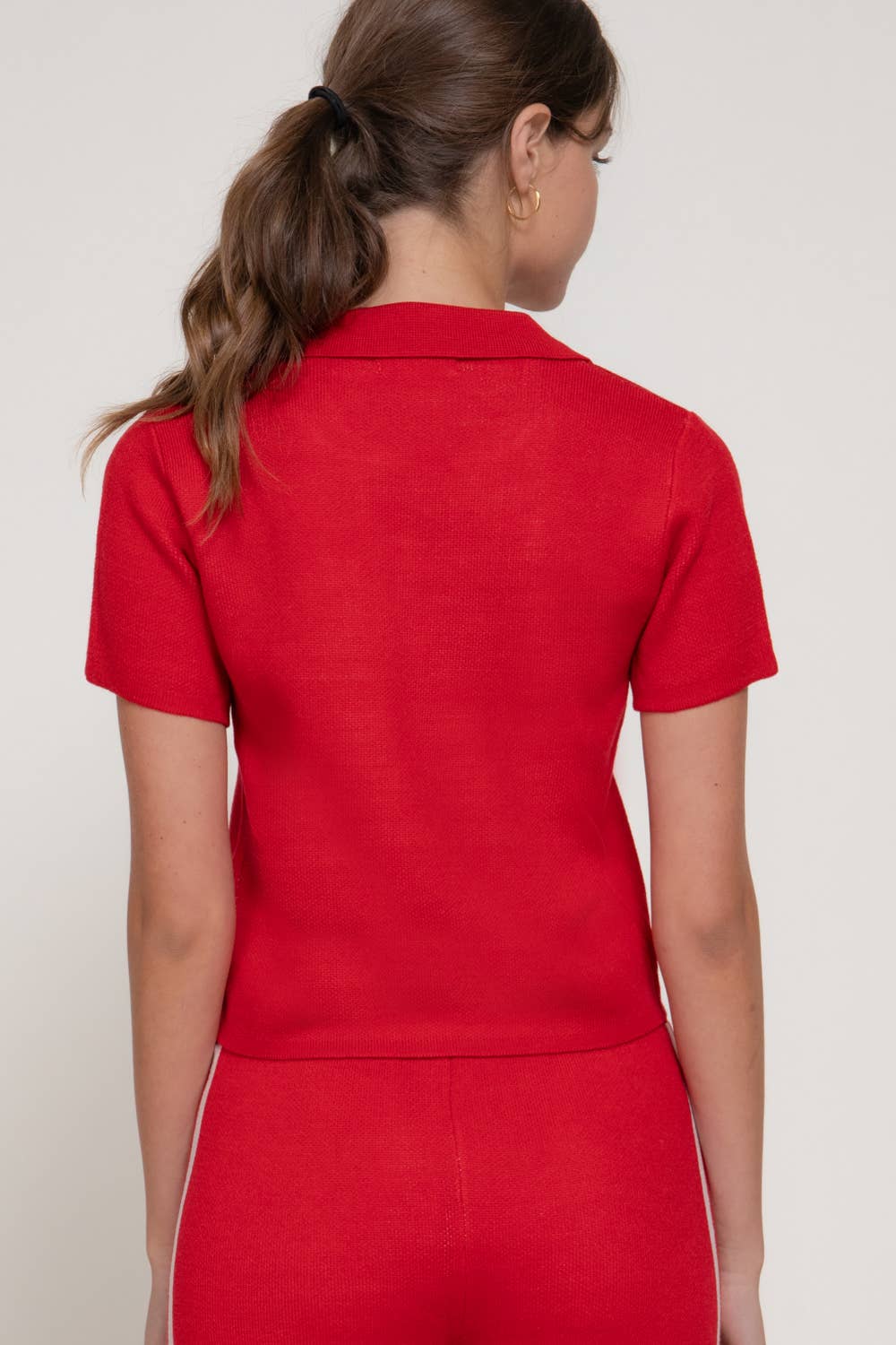 Jacquard Front Short Sleeve polo Knit Top