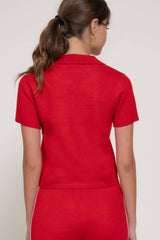 Jacquard Front Short Sleeve polo Knit Top