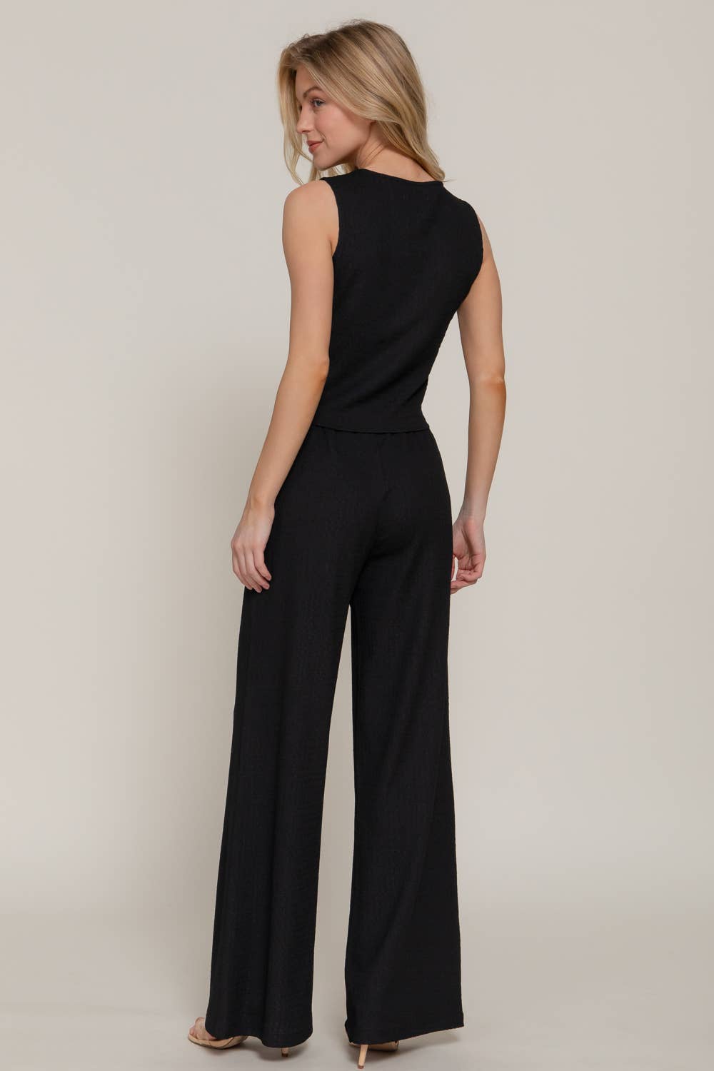 V-Neck Button Closure Vest & Long Pants Set