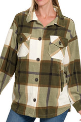 LONG SLEEVE BRUSHED PLAID BUTTON DOWN TOP
