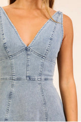 SLEEVELESS DEEP V FIT AND FLARE DRESS