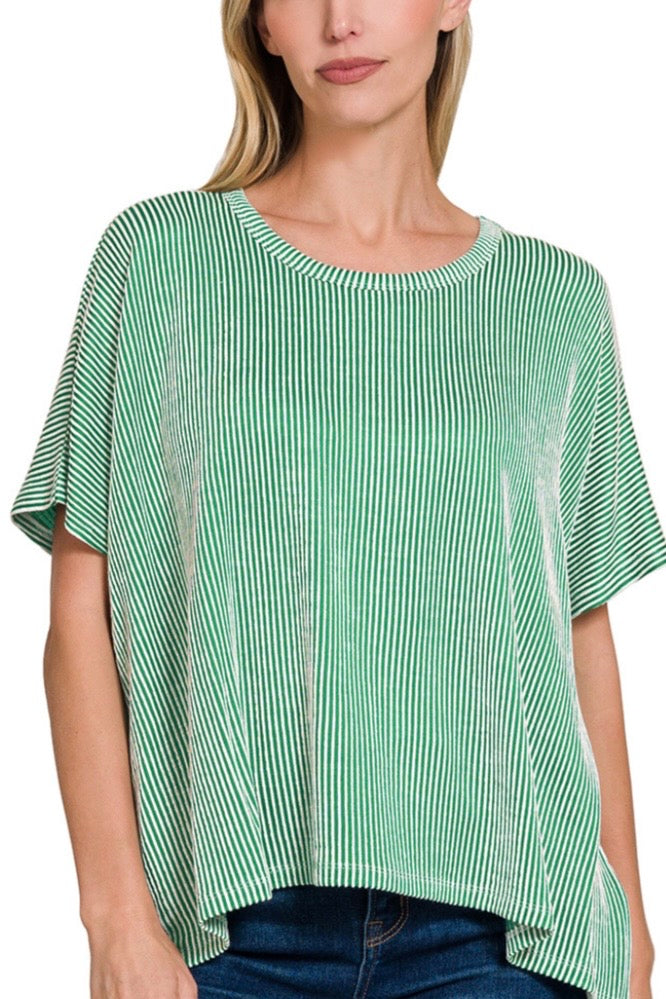 SHORT SLEEVE BOXY RIBBED TWO TONE TEE