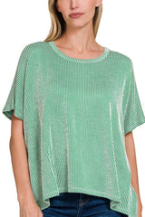 SHORT SLEEVE BOXY RIBBED TWO TONE TEE