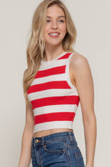 Sleeveless Round Neck Stripe Spring Sweater
