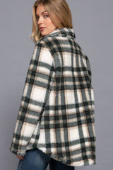 LONG SLEEVE OVERSIZED PLAID FUZZY BUTTON DOWN SHIRT