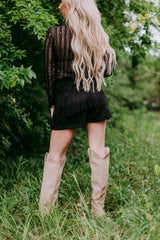 VEGAN SUEDE SHORTS WITH FRINGE DETAIL AND ELASTIC BACK