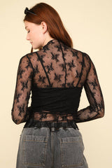 LONG SLEEVE SHEER MESH LACE TOP