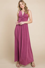 SLEEVELESS VNECK MAXI DRESS WITH TWIST KNOT DETAIL