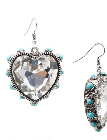 WESTERN FACETED HEART SHAPED EARRING WITH TURQUOISE STUD EDGE