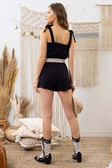 SOLID ROMPER WITH TIE SHOULDERS