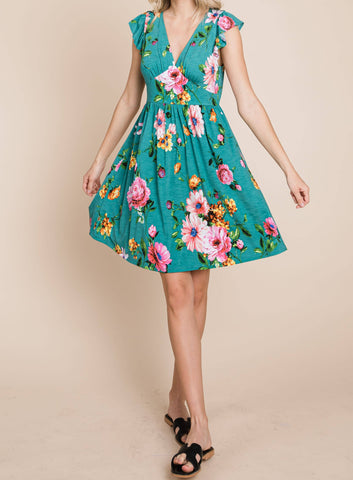 FLORAL FLUTTER SLEEVE DRESS