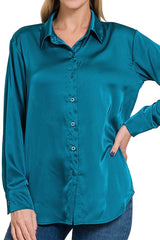 LONG SLEEVE BUTTON DOWN SATIN TOP