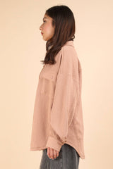 LONG SLEEVE OVERSIZED TEXTURED BUTTON DOWN JACKET