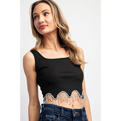 RHINESTONE FRINGE CROP TANK TOP