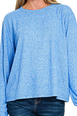 CURVY LONG SLEEVE SOFT MELANGE HACCI ROUND NECK TOP