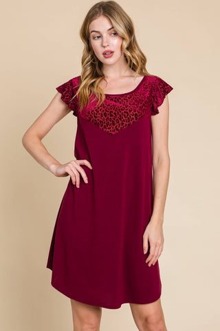 FLUTTER SLEEVE DRESS WITH VELVET DETAIL