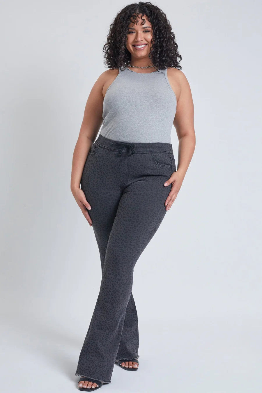 CURVY PULL ON RAW HEM FLARE JOGGERS