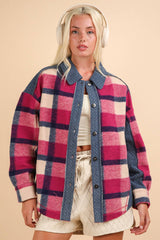 LONG SLEEVE PLAID FLANNEL WITH DENIM CONTRAST