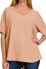 SHORT DOLMAN SLEEVE VNECK TOP