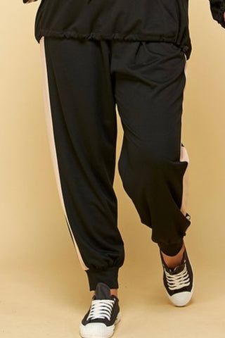 CURVY TERRY KNIT JOGGERS WITH SIDE STRIPE