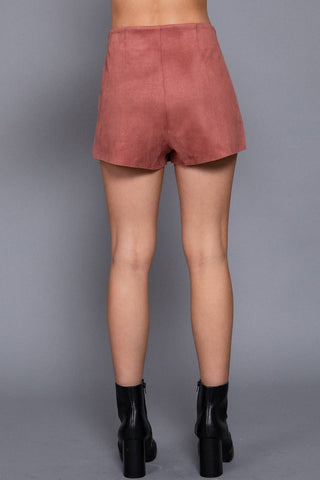 FRONT WRAP FAUX SUEDE SKORTS