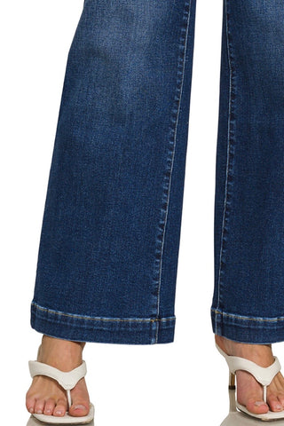 MIDRISE CLEAN WASH WIDE LEG JEANS WITH TROUSER HEM