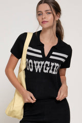 Jacquard Front Short Sleeve polo Knit Top
