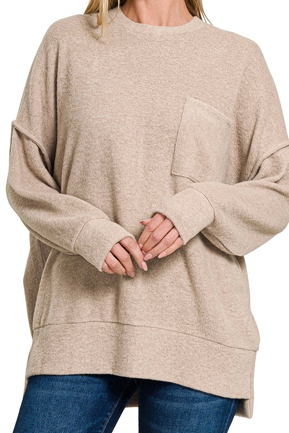 LONG SLEEVE BRUSHED MELANGE OVERSIZED SWEATER