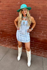 VINTAGE WASHED STRAPLESS CORSETT STYLE DENIM DRESS WITH ZIPPERED BACK