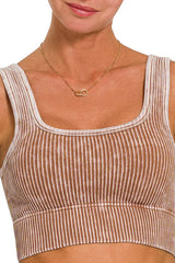 MINERAL WASHED RIBBED PADDED CROPPED TANK