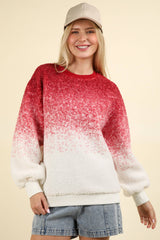 LONG SLEEVE FLEECE OMBRE PRINT PULLOVER