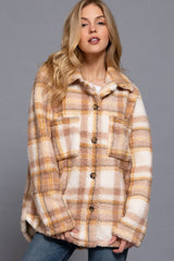 LONG SLEEVE OVERSIZED PLAID FUZZY BUTTON DOWN SHIRT