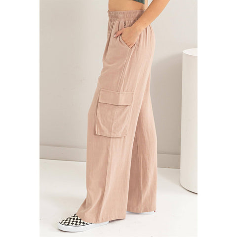 WIDE LEG LINEN CARGO PANTS