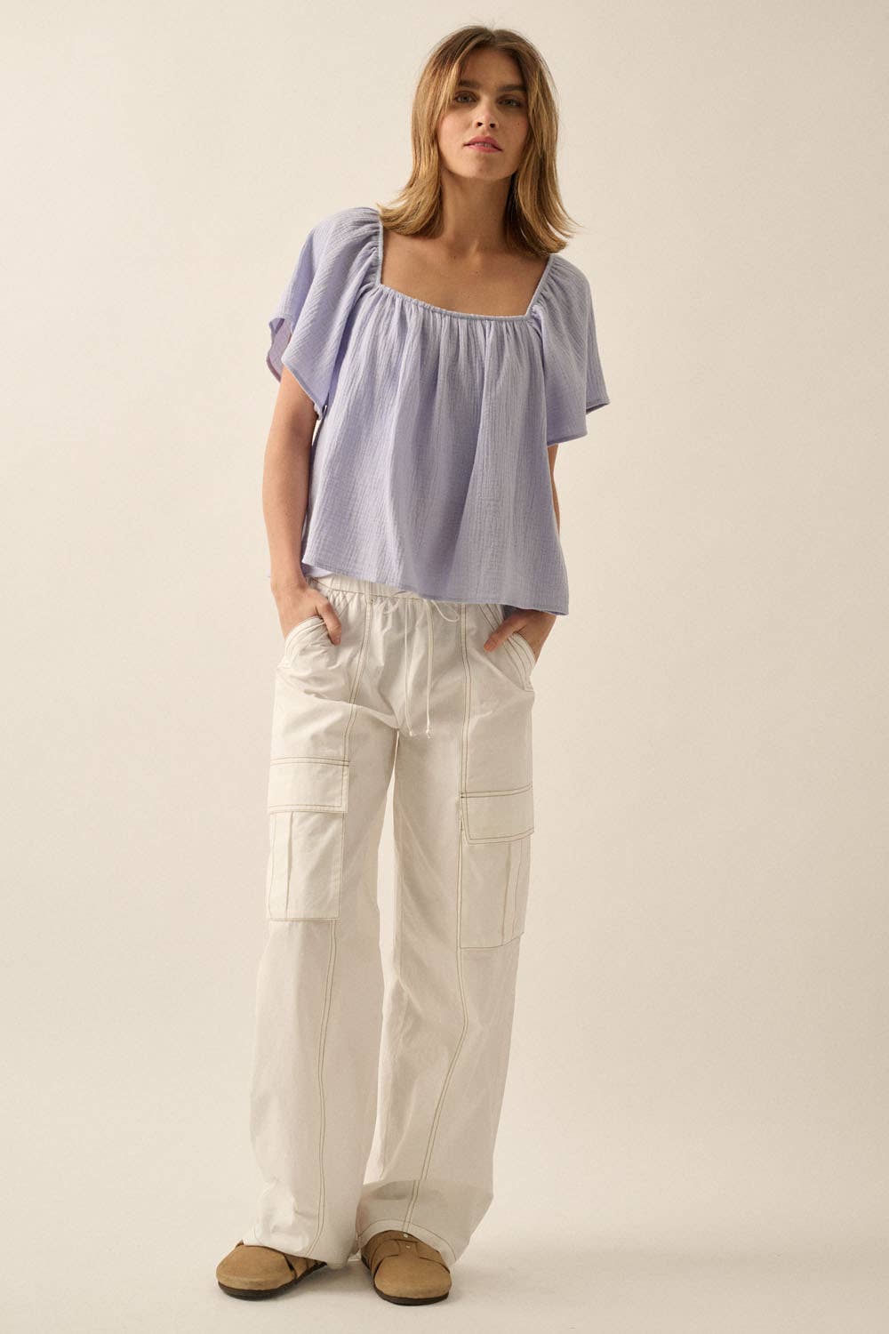 SQUARE NECK TIE BACK BABYDOLL TOP