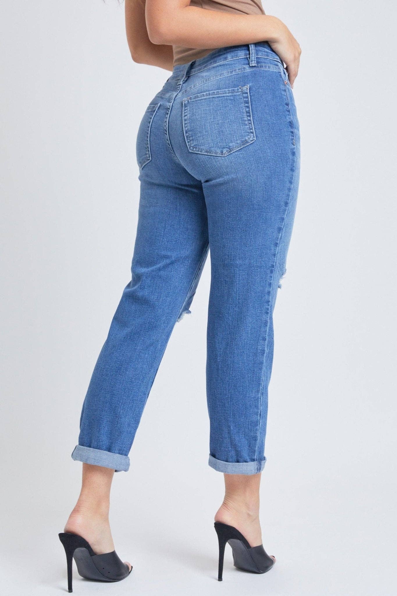 HYBRID DREAM EASY FIT BOYFRIEND JEANS WITH ROLLED CUFF ANKLE