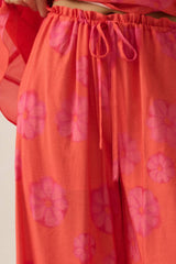 FLORAL PRINT WIDE LEG PANT WITH DRAWSTRING WAIST