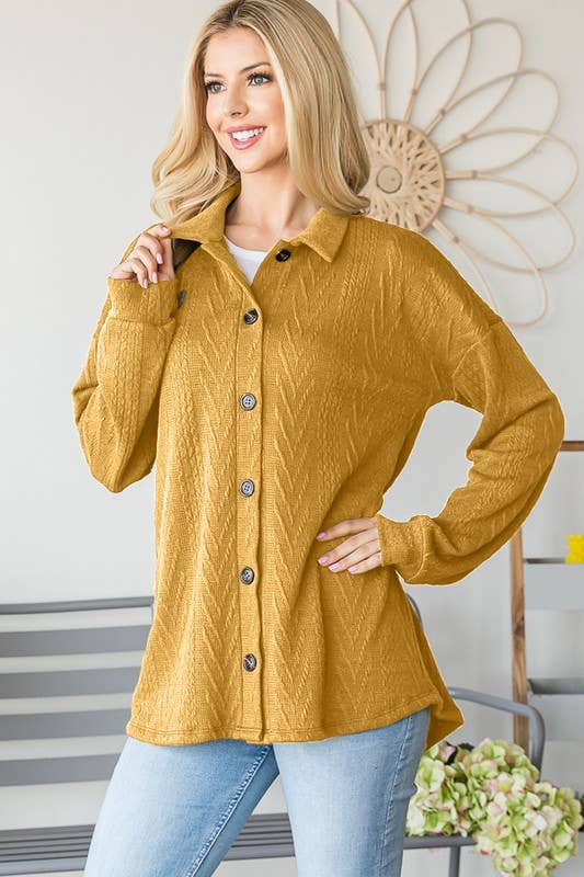 LONG SLEEVE TEXTURED BUTTON DOWN TOP